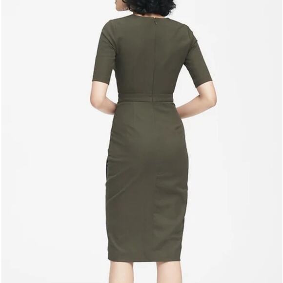 Banana Republic Bi Stretch Short Sleeve Sheath Dress Size 2 Olive Green Bodycon - Picture 2 of 10